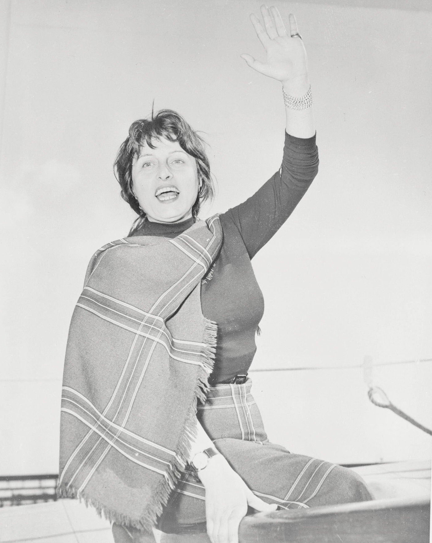 Anna Magnani Arrives In New York To Promote Her New Film, Waving Spiritedly To The Cameras, 1956.
