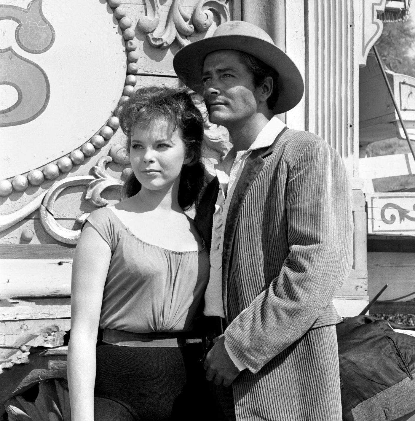 Anne Helm (As Rosa Blanchard) And John Derek (As Ben Travis) In &Amp;Quot;Frontier Circus&Amp;Quot; Episode &Amp;Quot;Mr. Grady Regrets,&Amp;Quot; 1961.
