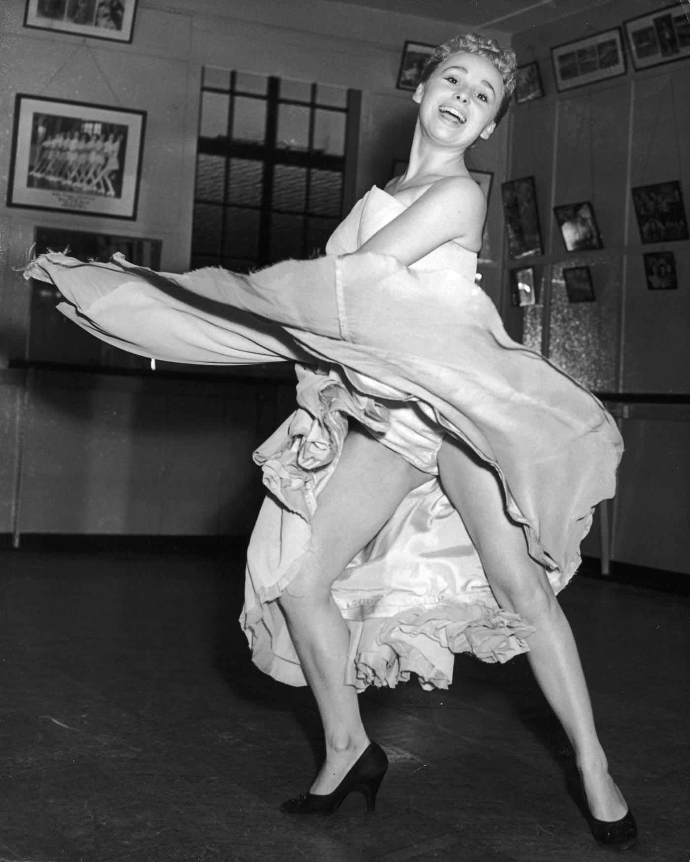 Barbara Windsor Rehearsing For 'Red Riding Hood' In Liverpool, 1955.