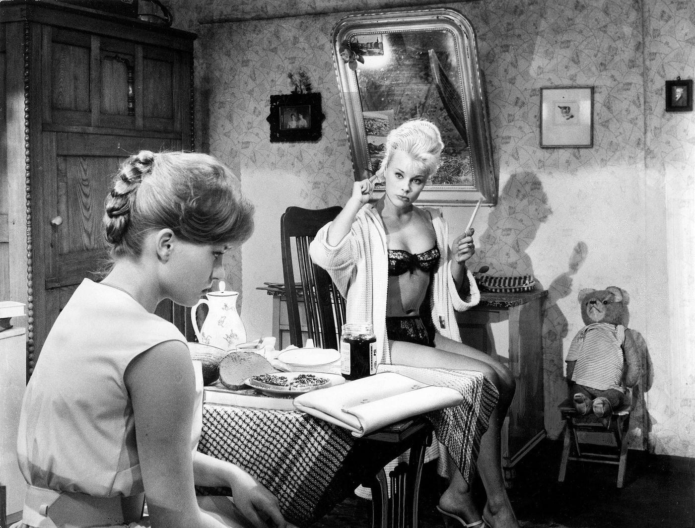 Elke Sommer And Karin Baal In The Film &Amp;Quot;... Und Sowas Nennt Sich Leben&Amp;Quot; Directed By Geza Radvanyi In 1960.