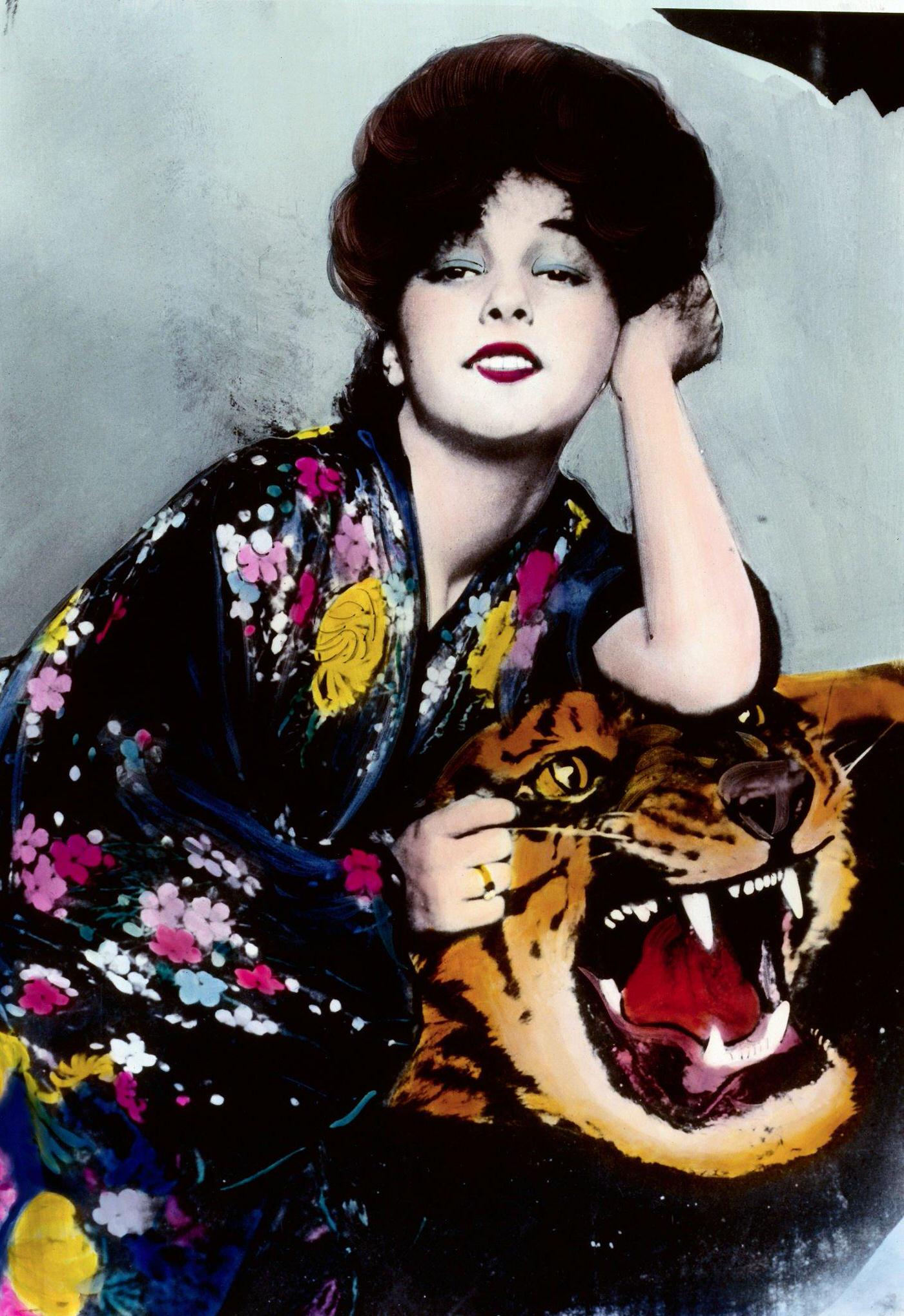 Evelyn Nesbit Thaw Posing On A Tiger Rug In A Colorized Photo