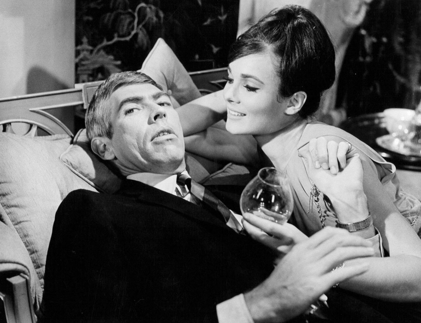 James Coburn And Gila Golan Pause For A Romantic Interlude In A Scene From The 1966 Film Our Man Flint.
