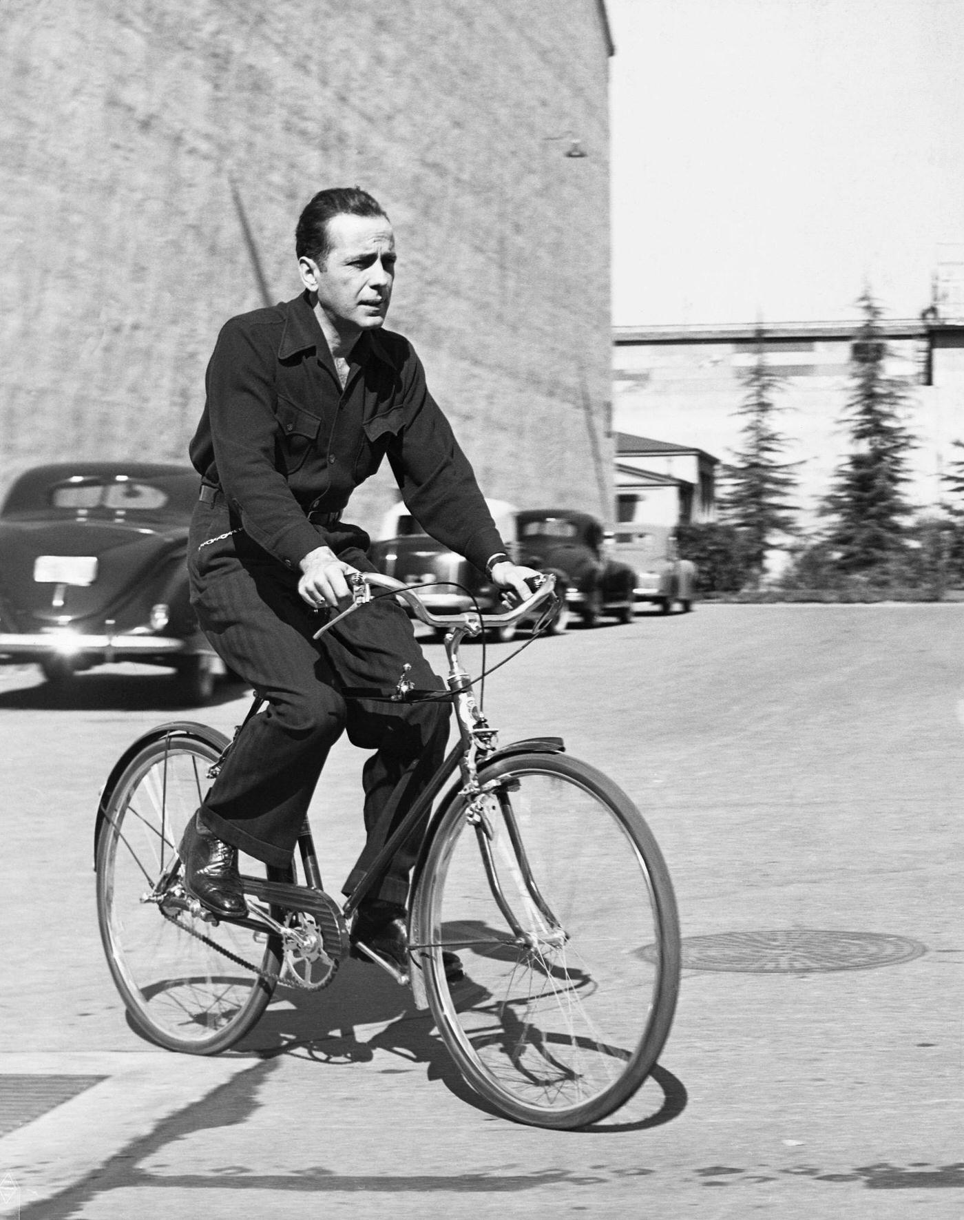 Humphrey Bogart Biking To The Warner Brothers Lot