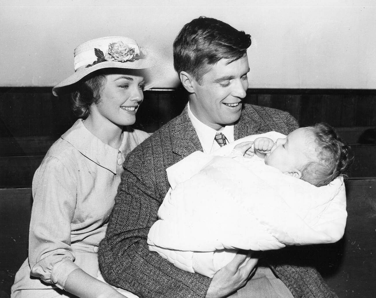 George Peppard With Luana Patten And The Baby From 'Home From The Hill'