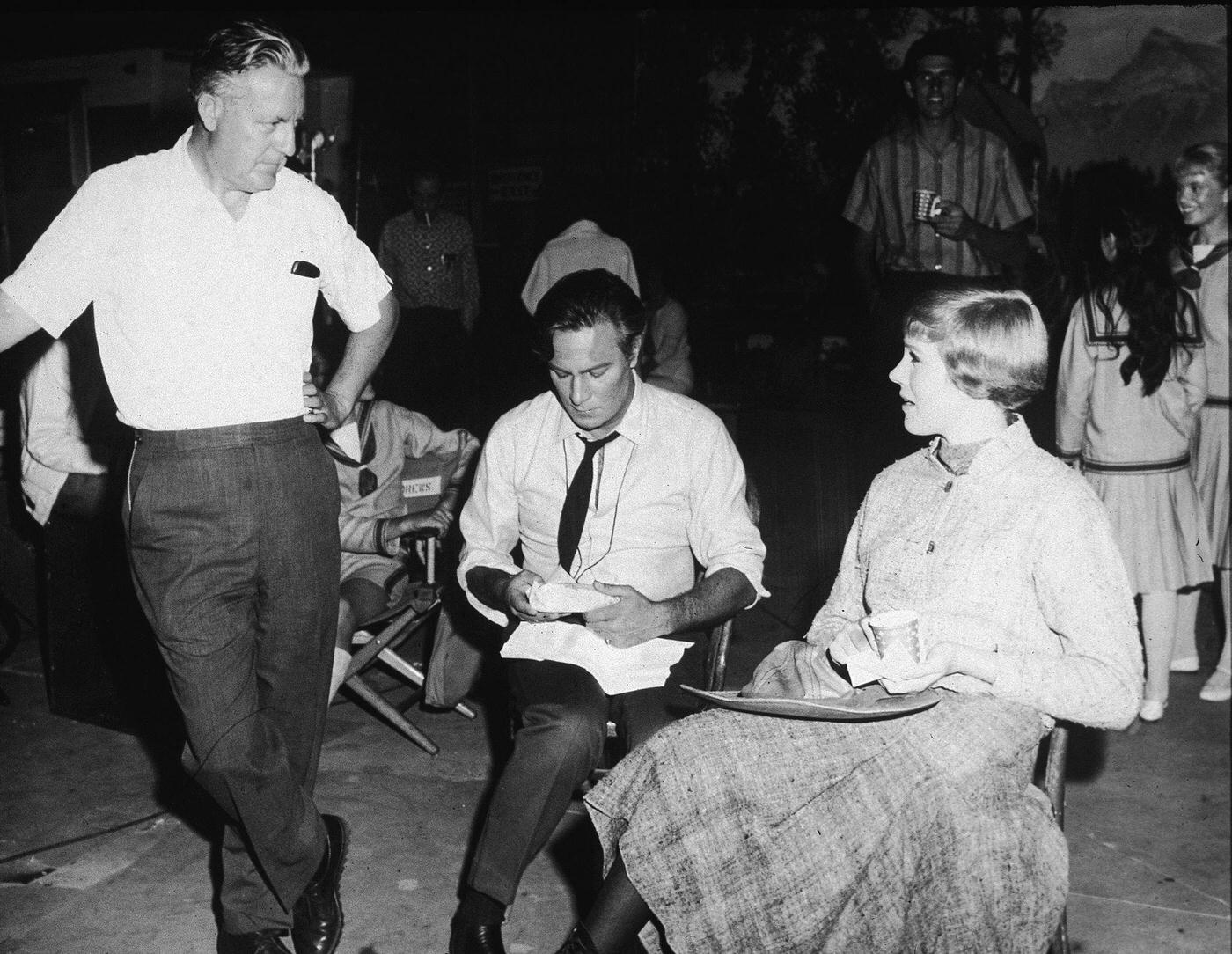 Robert Wise, Christopher Plummer, And Julie Andrews On The Set Of 'The Sound Of Music', 1965.