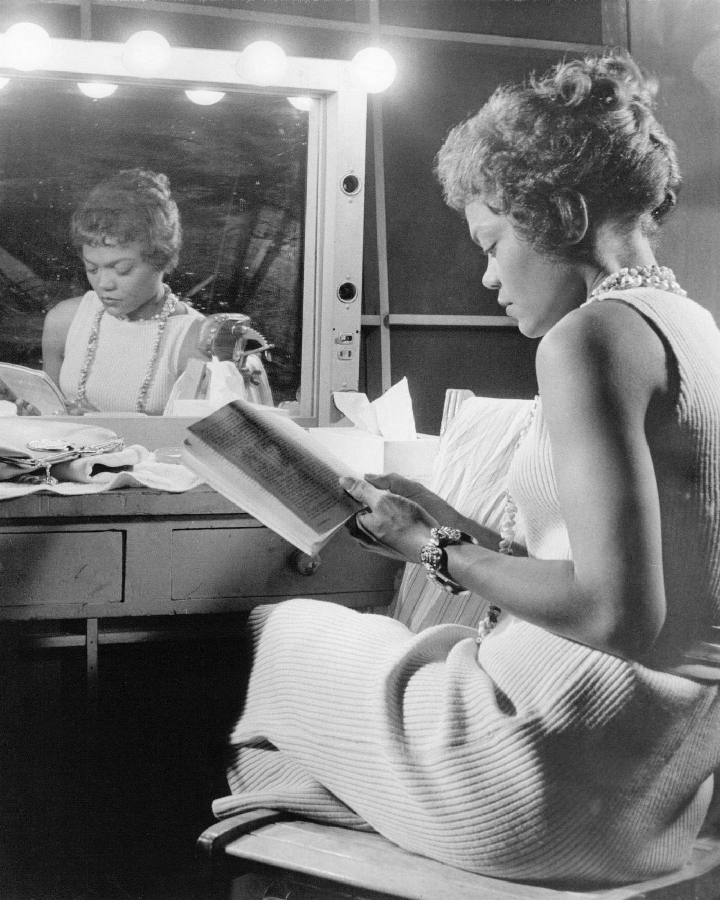 Eartha Kitt Reading A Script In Her Dressing Room, 1955