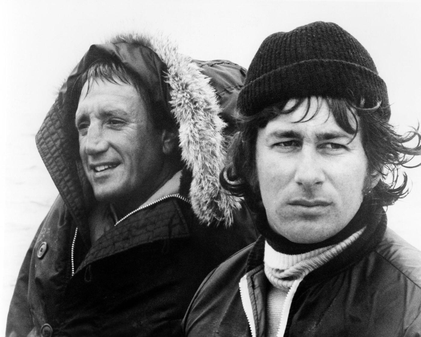 Roy Scheider As Martin Brody And Director Steven Spielberg During The Filming Of Jaws, 1975.