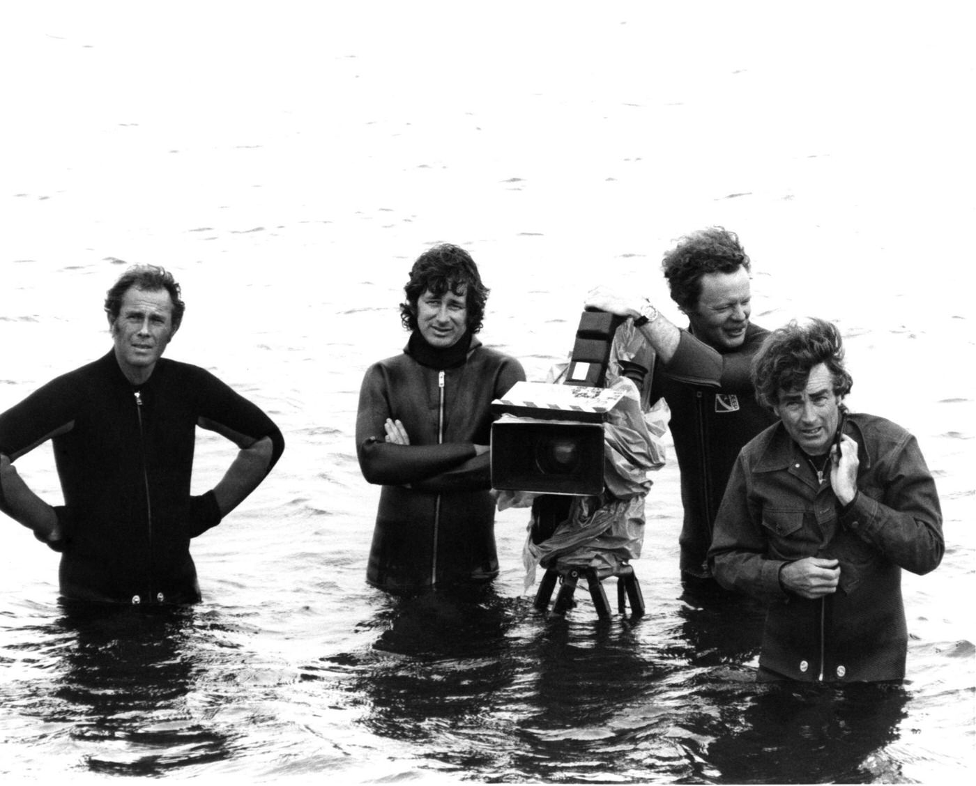 Steven Spielberg, Michael Chapman (Camera Operator), And Bill Butler (Cinematographer) On The Set Of 'Jaws' In Martha'S Vineyard, Massachusetts, 1975.