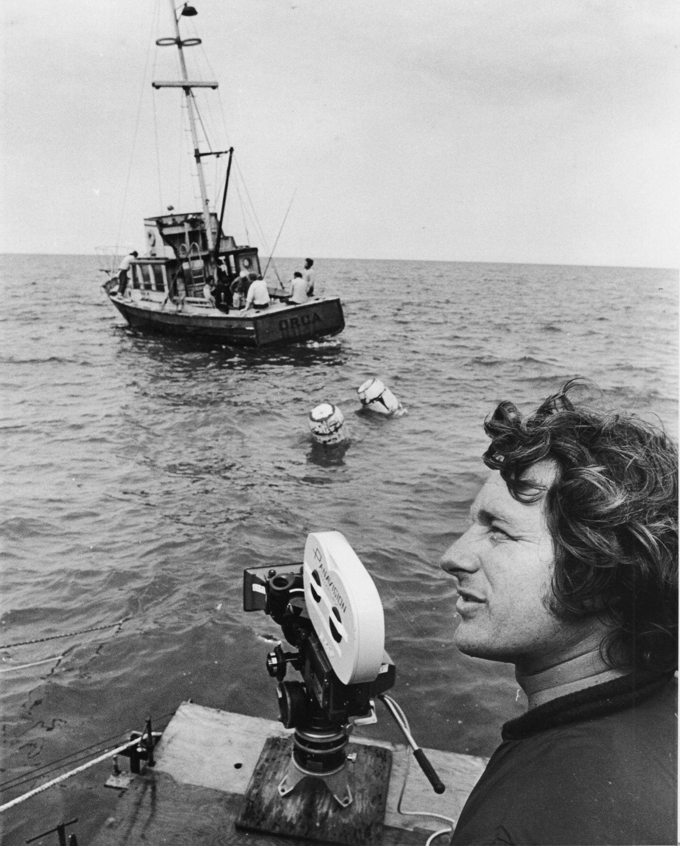 Steven Spielberg Directs A Scene Of Jaws With Actors On A Boat In Nantucket Sound Off Martha'S Vineyard, Massachusetts, 1974.
