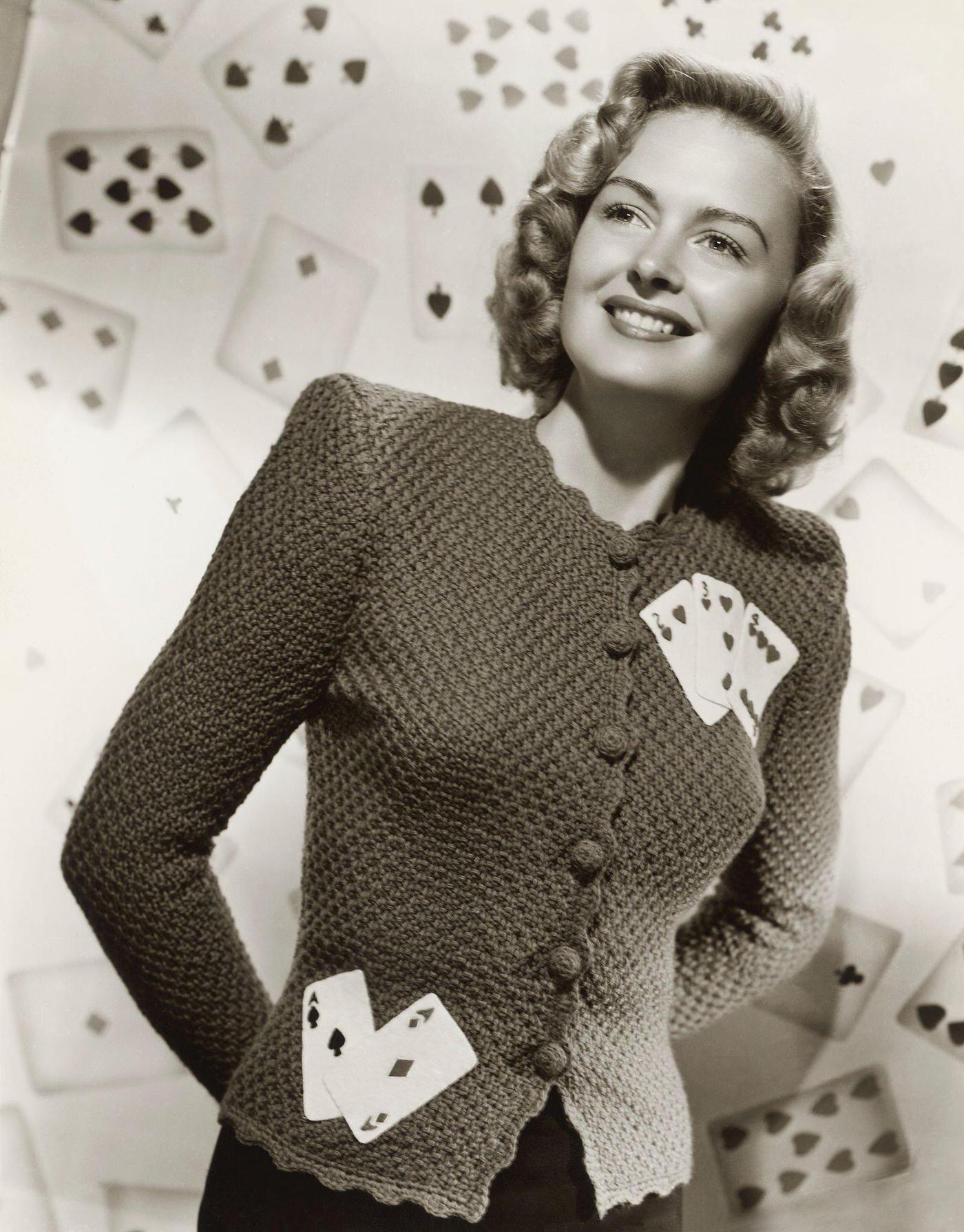 Donna Reed Starred In The 1947 Film &Amp;Quot;Green Dolphin Street,&Amp;Quot; Dressed In A Playing-Card Sweater.