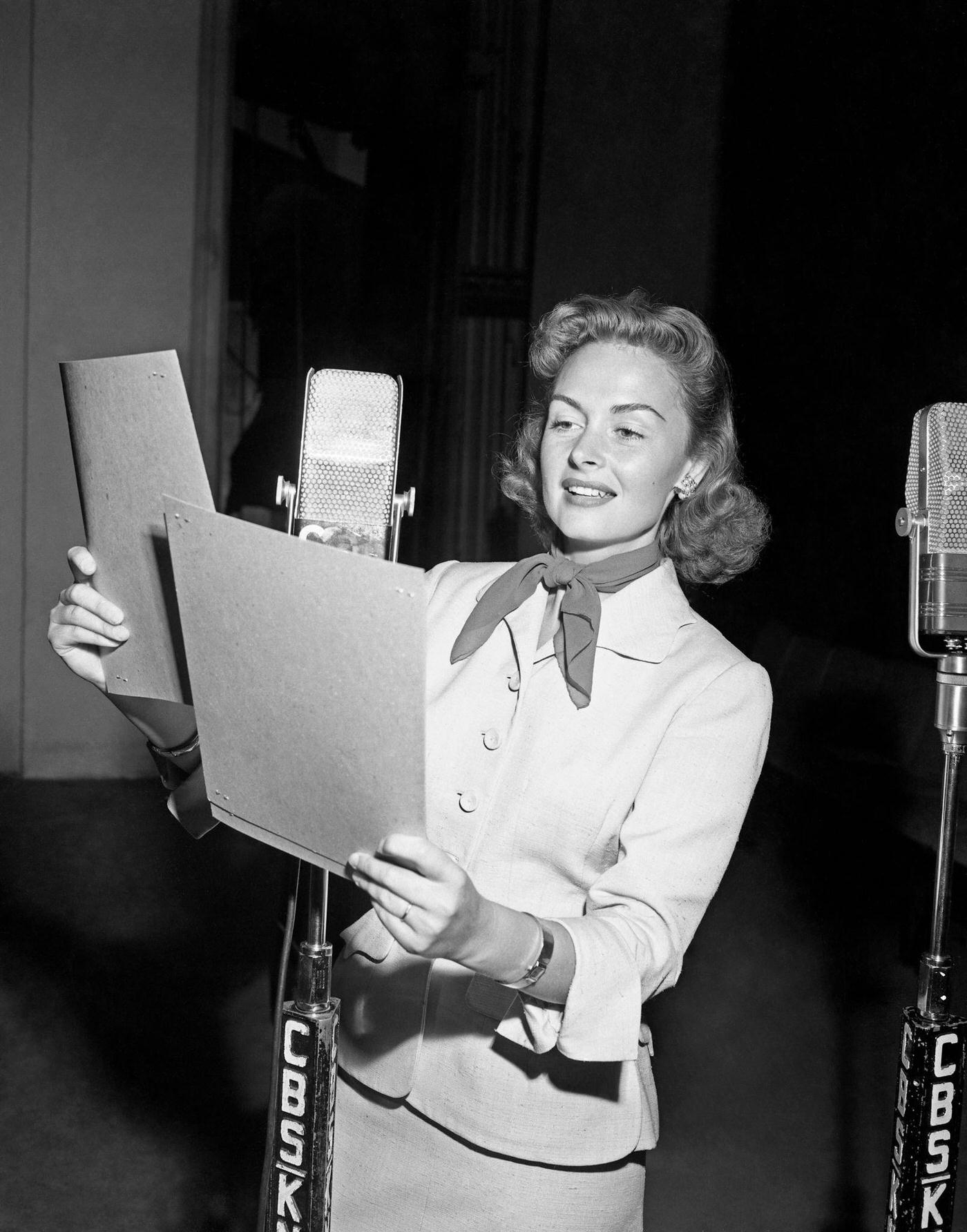 Donna Reed Portrays Melissa In Cbs' &Amp;Quot;Lux Radio Theater&Amp;Quot; Adaptation Of The Theatrical Film &Amp;Quot;Saturday'S Hero,&Amp;Quot; In September 1951, Hollywood, California.