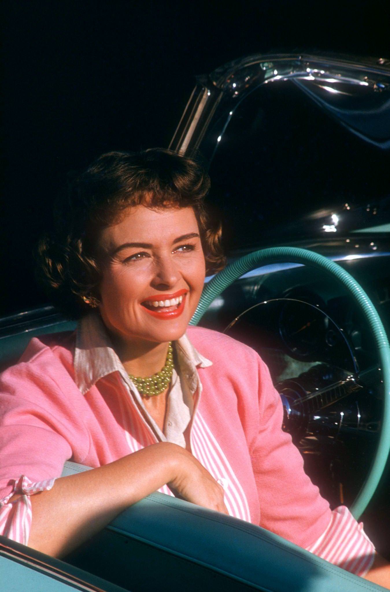Donna Reed Poses For A Portrait In A Convertible, March 1955.