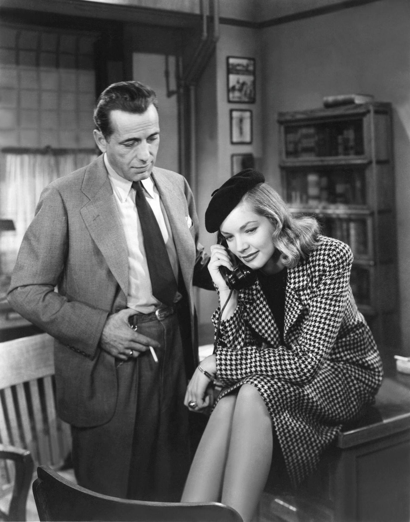 Humphrey Bogart And Lauren Bacall On Set Of The Big Sleep, Directed By Howard Hawks In 1946.