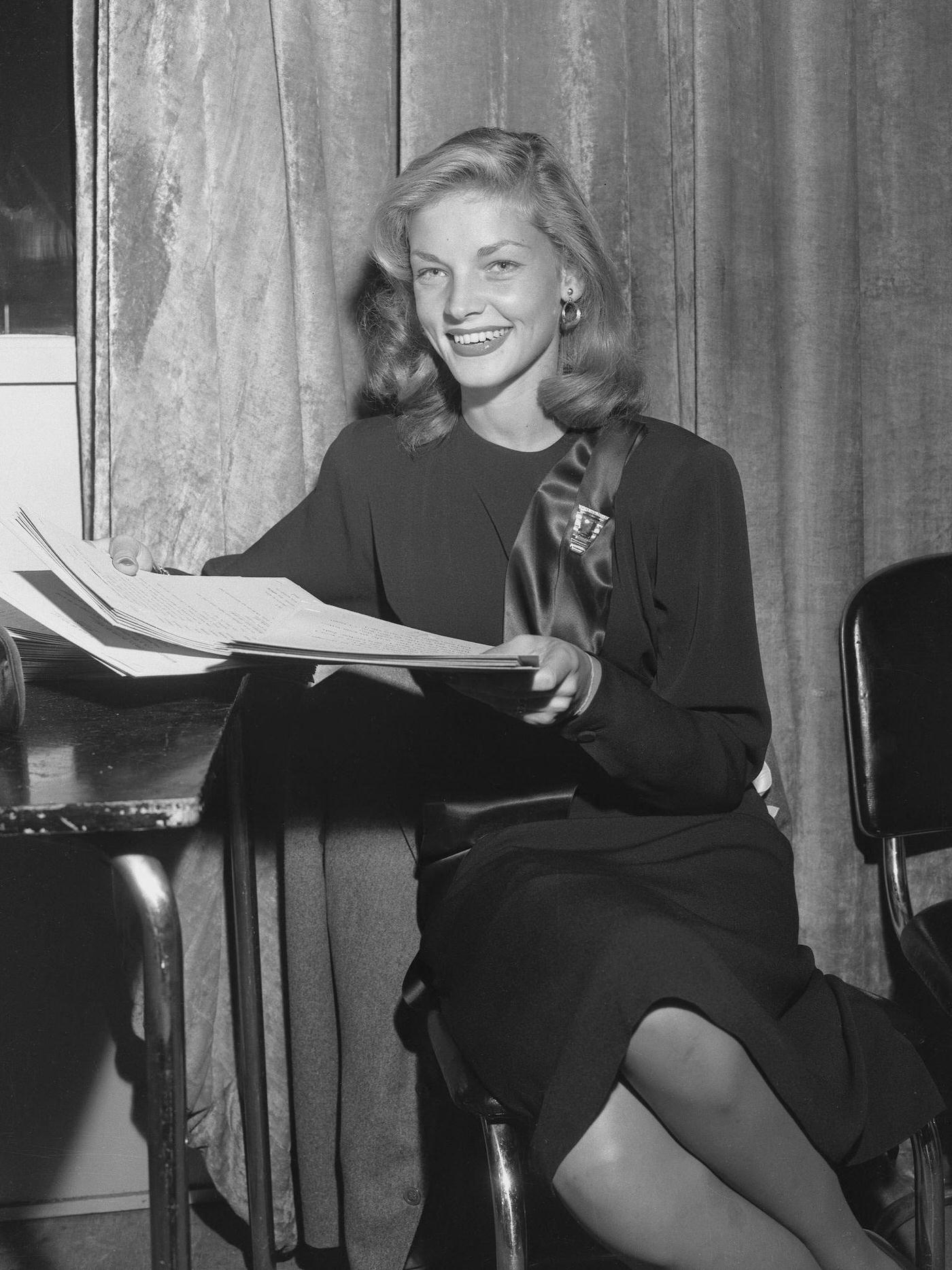 Lauren Bacall Studies Script For 'To Have And Have Not' On Cbs Radio'S 'Lux Radio Theatre' In Hollywood, California In 1946.