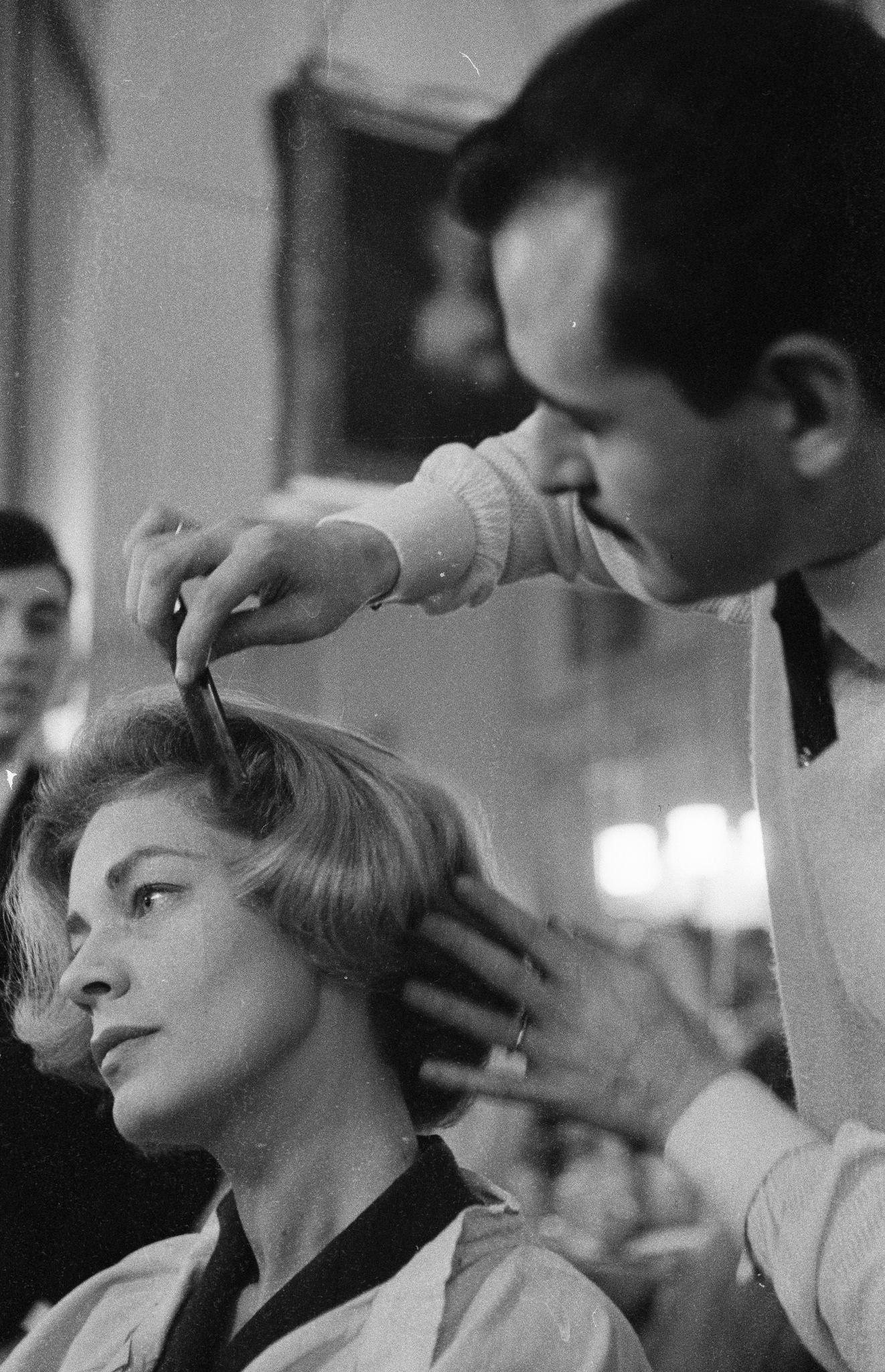 Close-Up Of Lauren Bacall Getting Her Hair Done By Alexandre At A High-Fashion Salon In London, Uk In The Late 1950S.