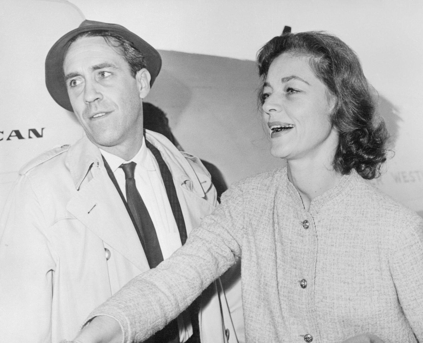 Lauren Bacall And Jason Robards Jr. At Idlewild Airport Prior To Taking Off For Cannes To Film &Amp;Quot;Tender Is The Night,&Amp;Quot; 1950S.