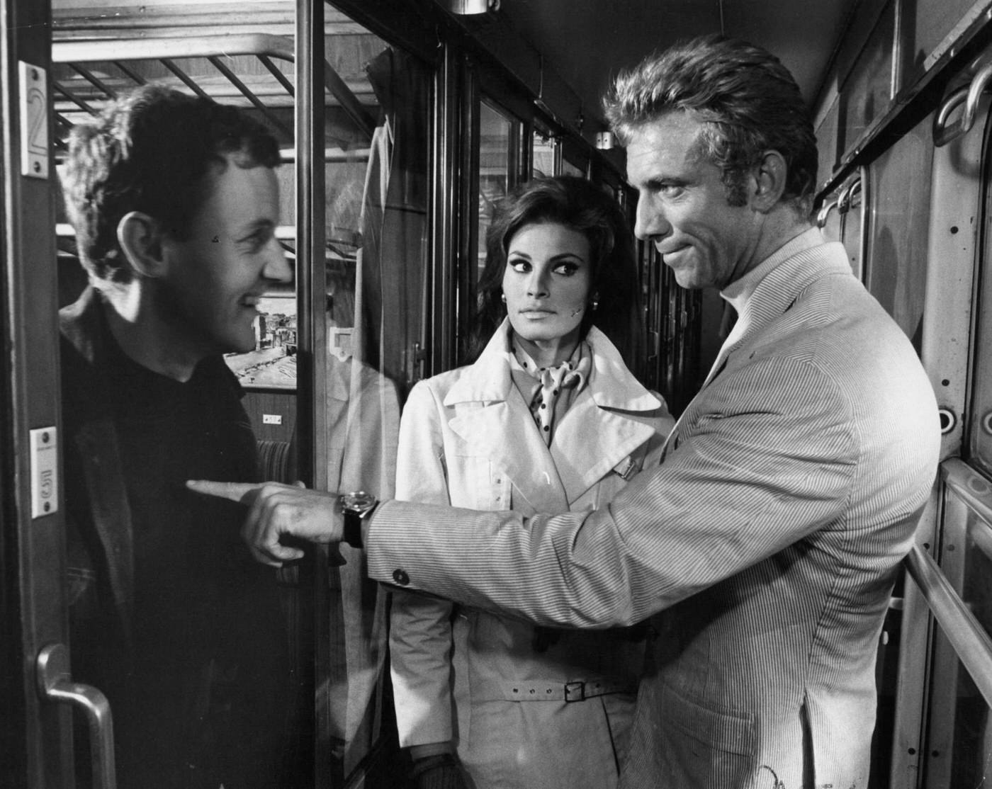 Raquel Welch, Richard Briers, And Anthony Franciosa In A Scene From The Film 'Fathom,' 1967.