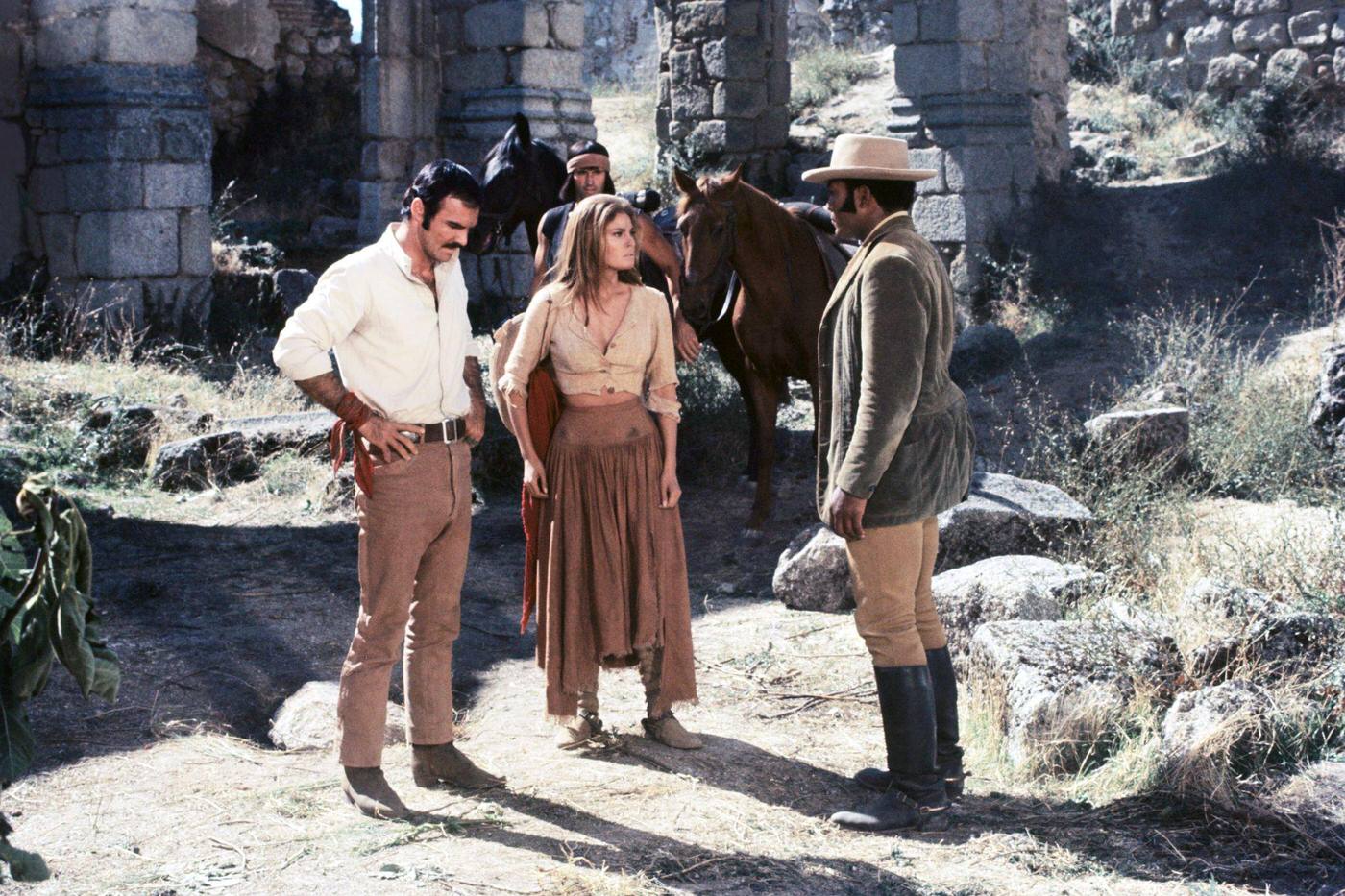 Raquel Welch, Burt Reynolds, And Jim Brown Acting In '100 Rifles,' 1968.