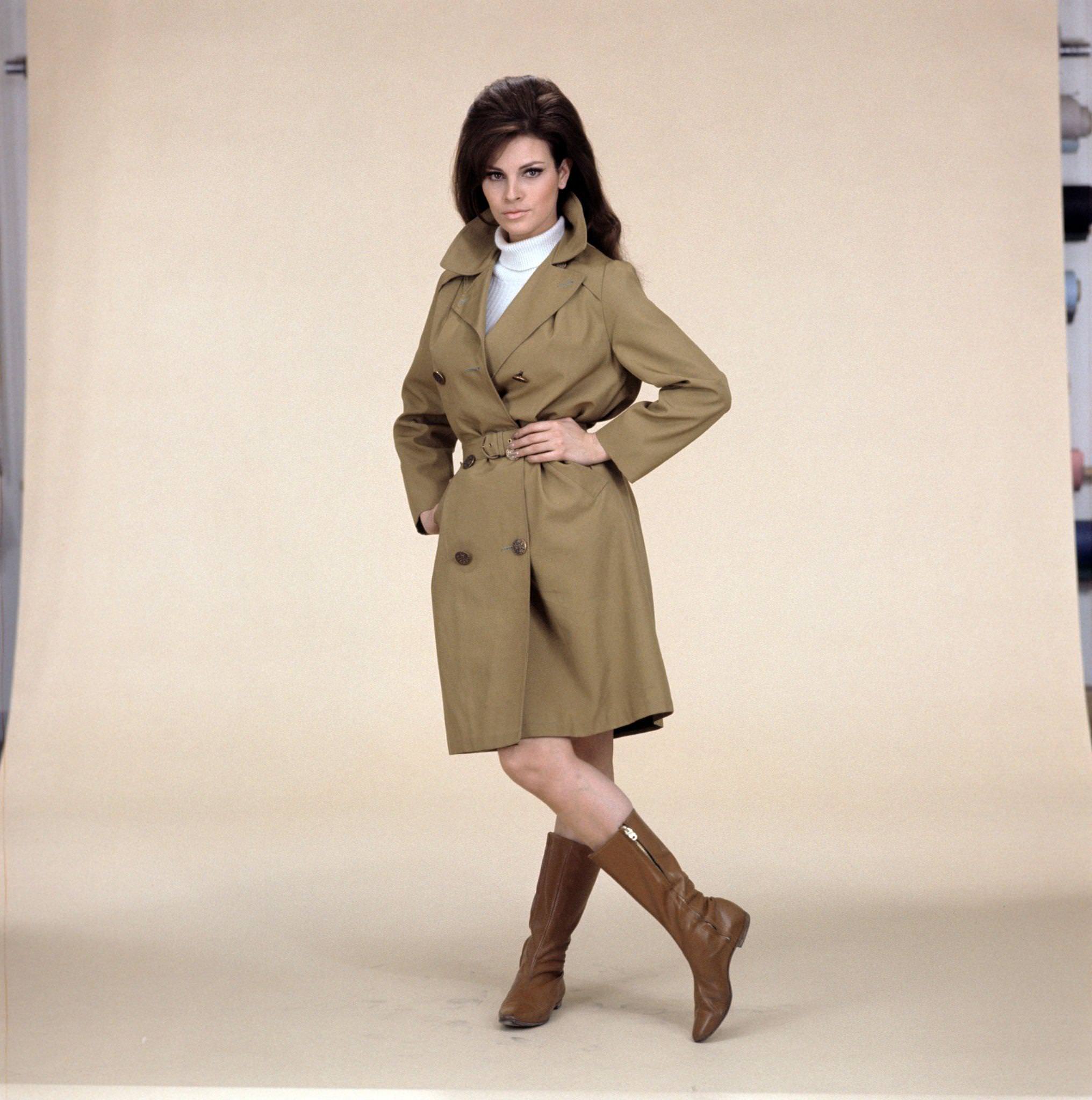 Raquel Welch Wearing A Raincoat, 1960S.