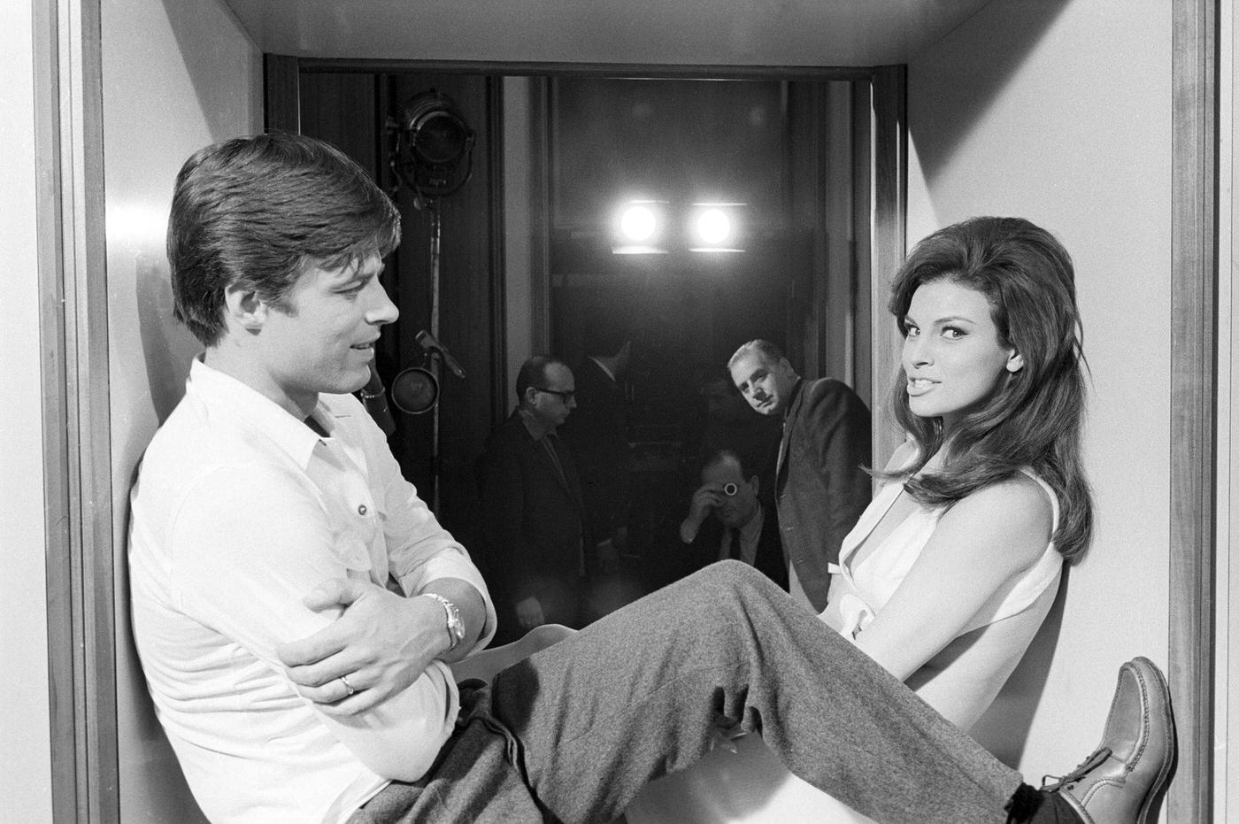 Jean Sorel And Raquel Welch Having Fun In The Film &Amp;Quot;Sex Quartet - Segment Fata Elena,&Amp;Quot; Italy, 1966.