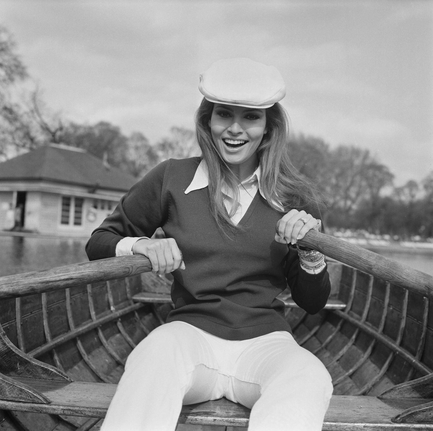 Raquel Welch Rowing On The Serpentine, London, April 18, 1969.