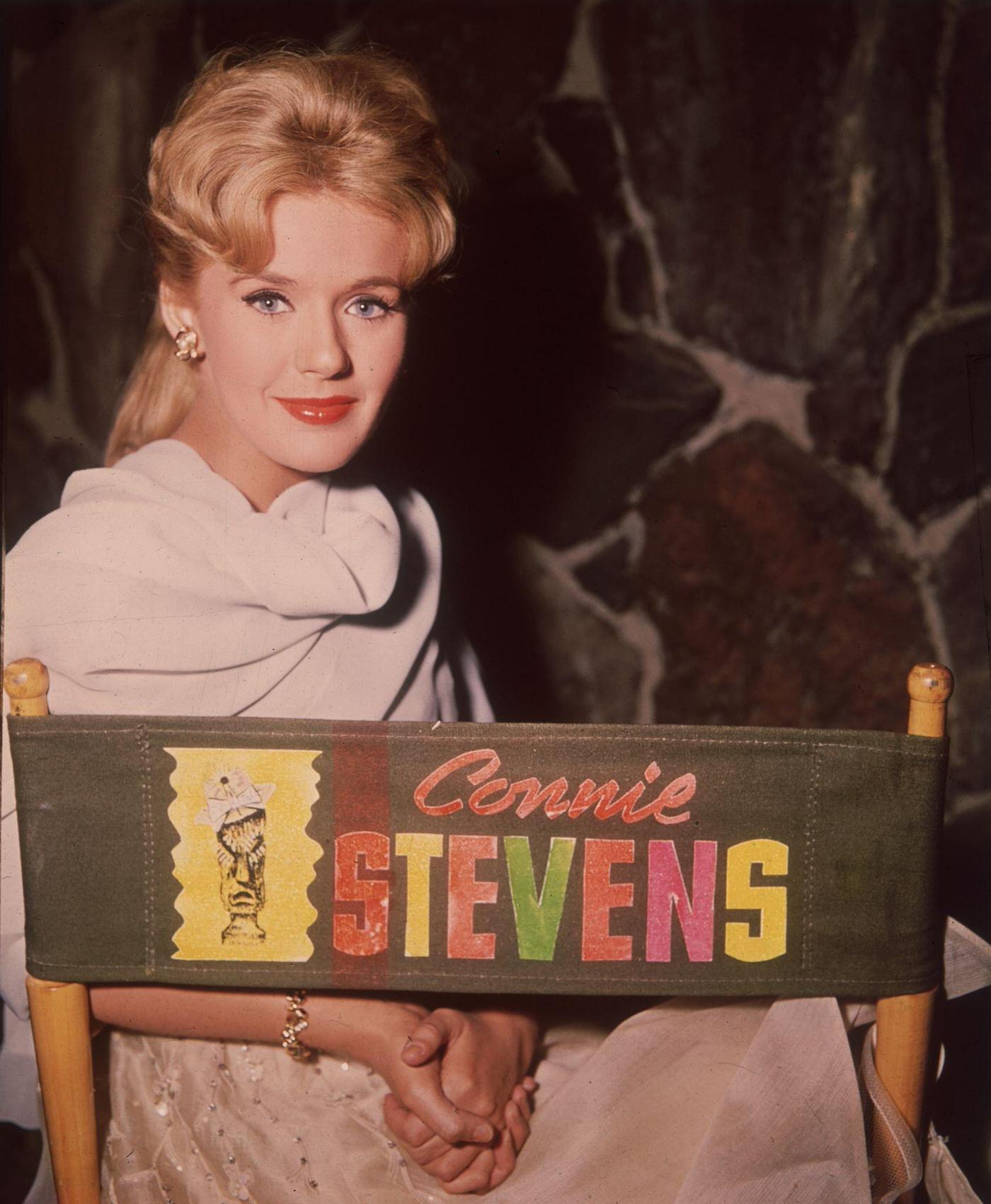 Connie Stevens Sits In A Canvas Chair With Her Name On The Back, 1960