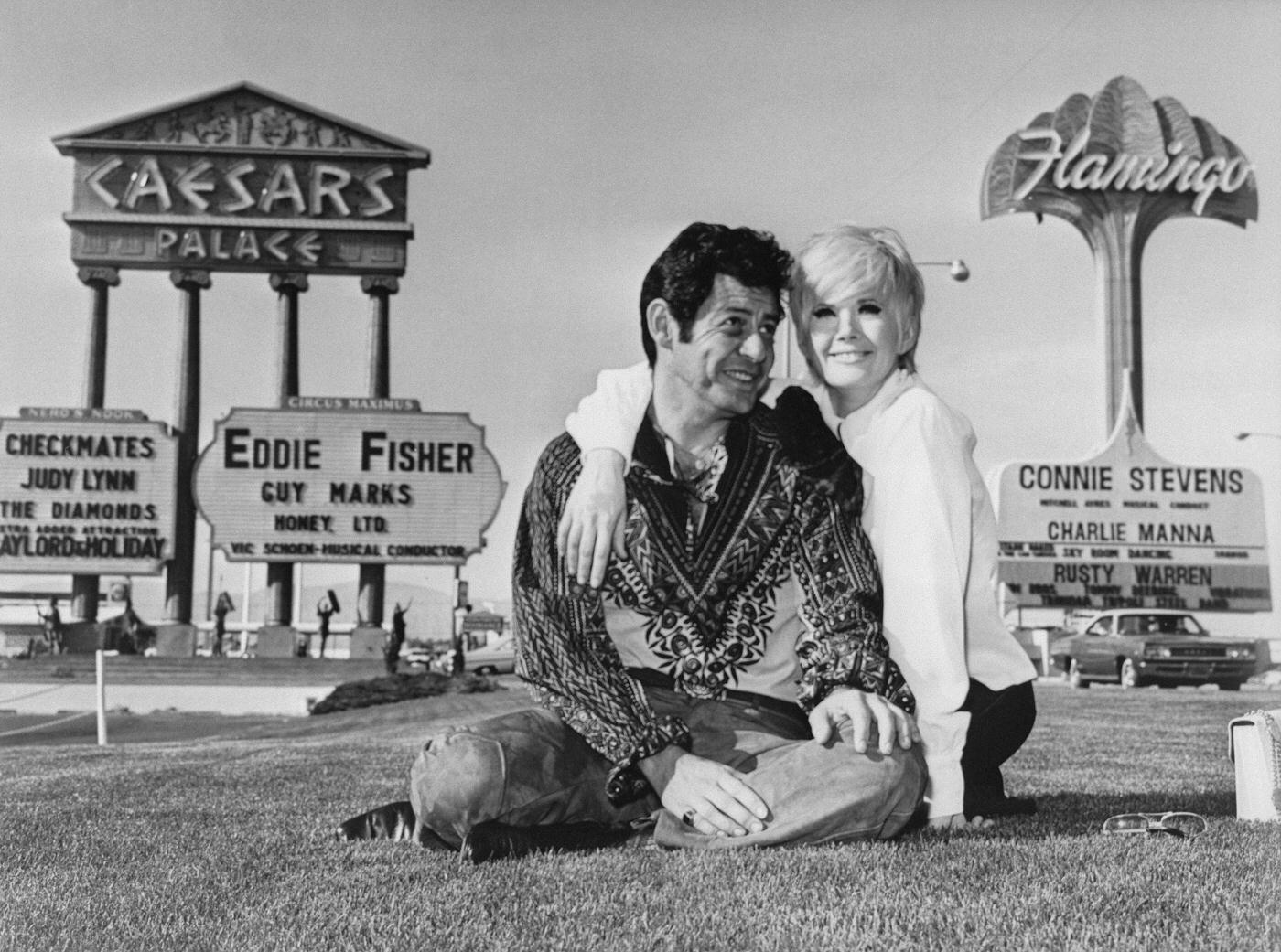 Eddie Fisher And Connie Stevens Lounging Outside In Las Vegas