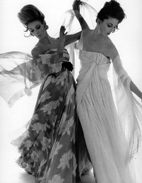 Model On Left In Evening Dress By Sarmi And Dorothea Mcgowan On Right In Gown By Scaasi, 1961