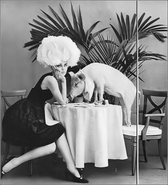 Dorothea Mcgowan In Black Silk Brocade Dress By Mr. Mort, Hat By Lilly Daché, Vogue, 1960