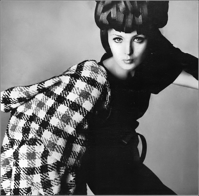 Dorothea Mcgowan In Black Suède Dress And Wool Cape-Coat By Bud Kilpatrick, Feather Hat By Miss Alice, Vogue, 1963