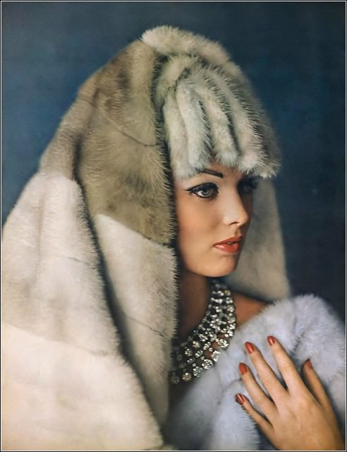 Dorothea Mcgowan In Emba Pale Minks, Diamonds By Harry Winston, Make-Up By Helena Rubinstein, Vogue, 1963