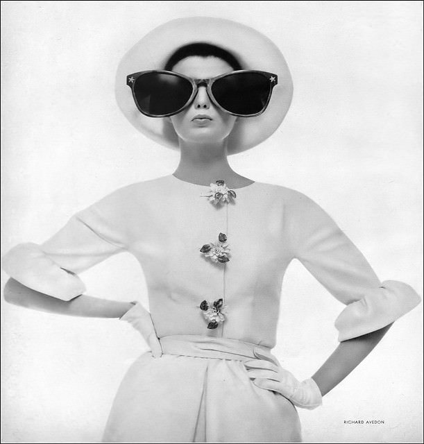 Dorothea Mcgowan In White Cotton Piqué Dress With Enameled Zinnia Earrings, Roller Hat By Halston, Harper'S Bazaar, 1963