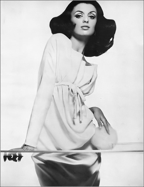 Dorothea Mcgowan In High-Necked High-Waisted White Silk Crêpe Dinner Dress By Guy Laroche, Harper'S Bazaar, 1963