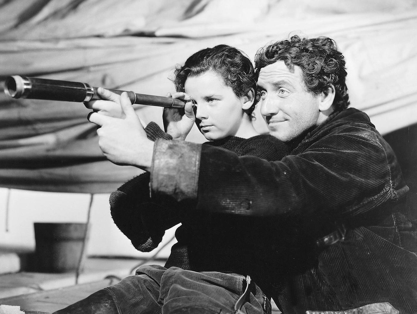 Freddie Bartholomew Looks Through A Telescope With Spencer Tracy In &Amp;Quot;Captains Courageous&Amp;Quot;, 1937.