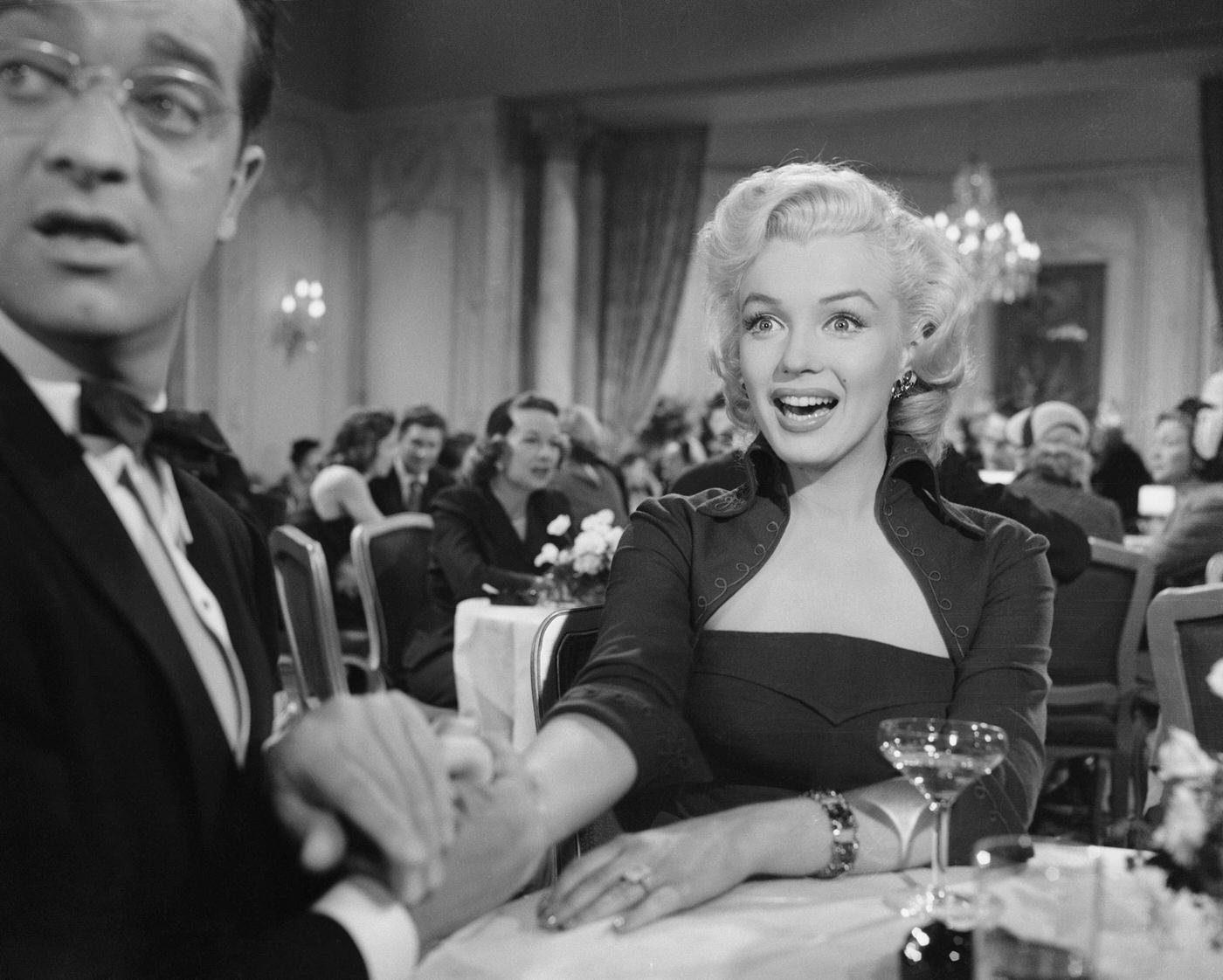 Scene From &Amp;Quot;Gentlemen Prefer Blondes&Amp;Quot; With Marilyn Monroe In A Restaurant, 1953.