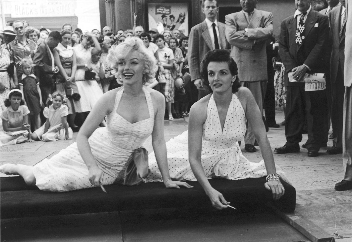 Marilyn Monroe And Jane Russell At Grauman'S Chinese Theater, 1953.
