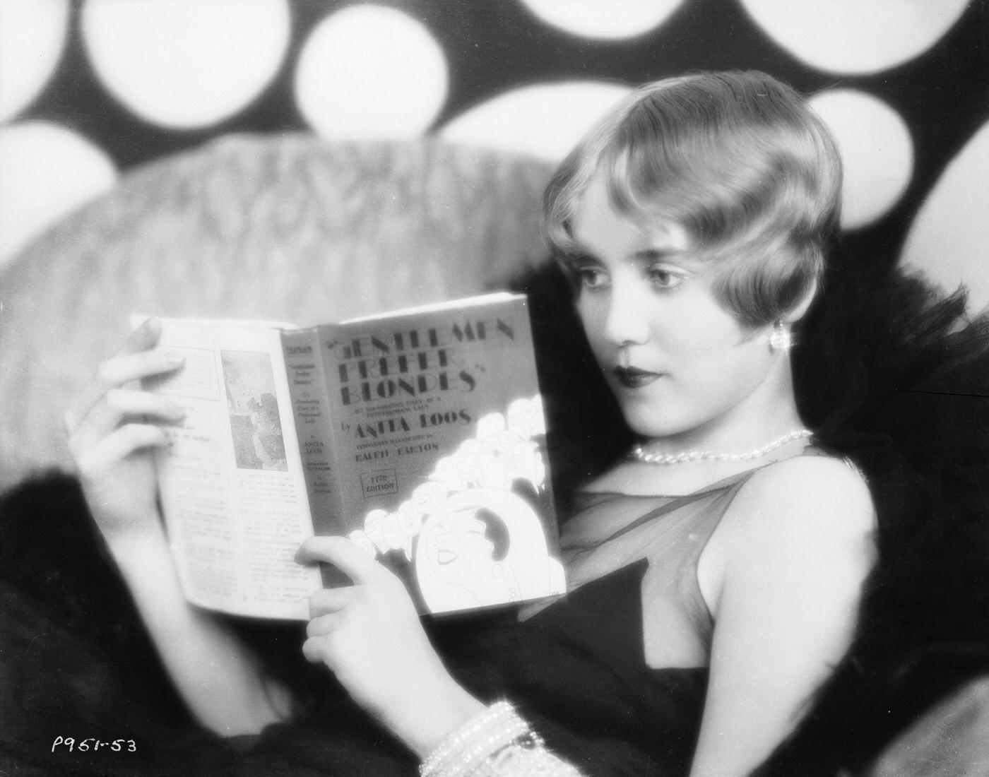 Ruth Taylor Reading 'Gentlemen Prefer Blondes'; Played Lorelei Lee In 1928 Film, 1927.