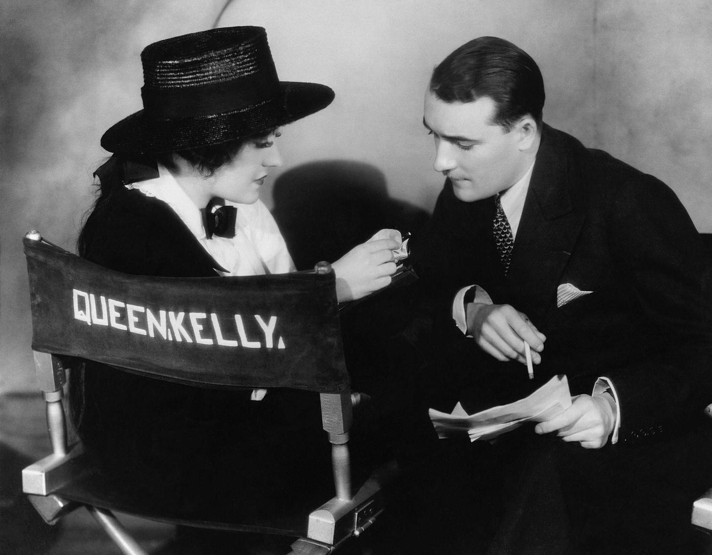Gloria Swanson And Marquis Henry De La Falaise On The Set Of 'Queen Kelly,' 1928.