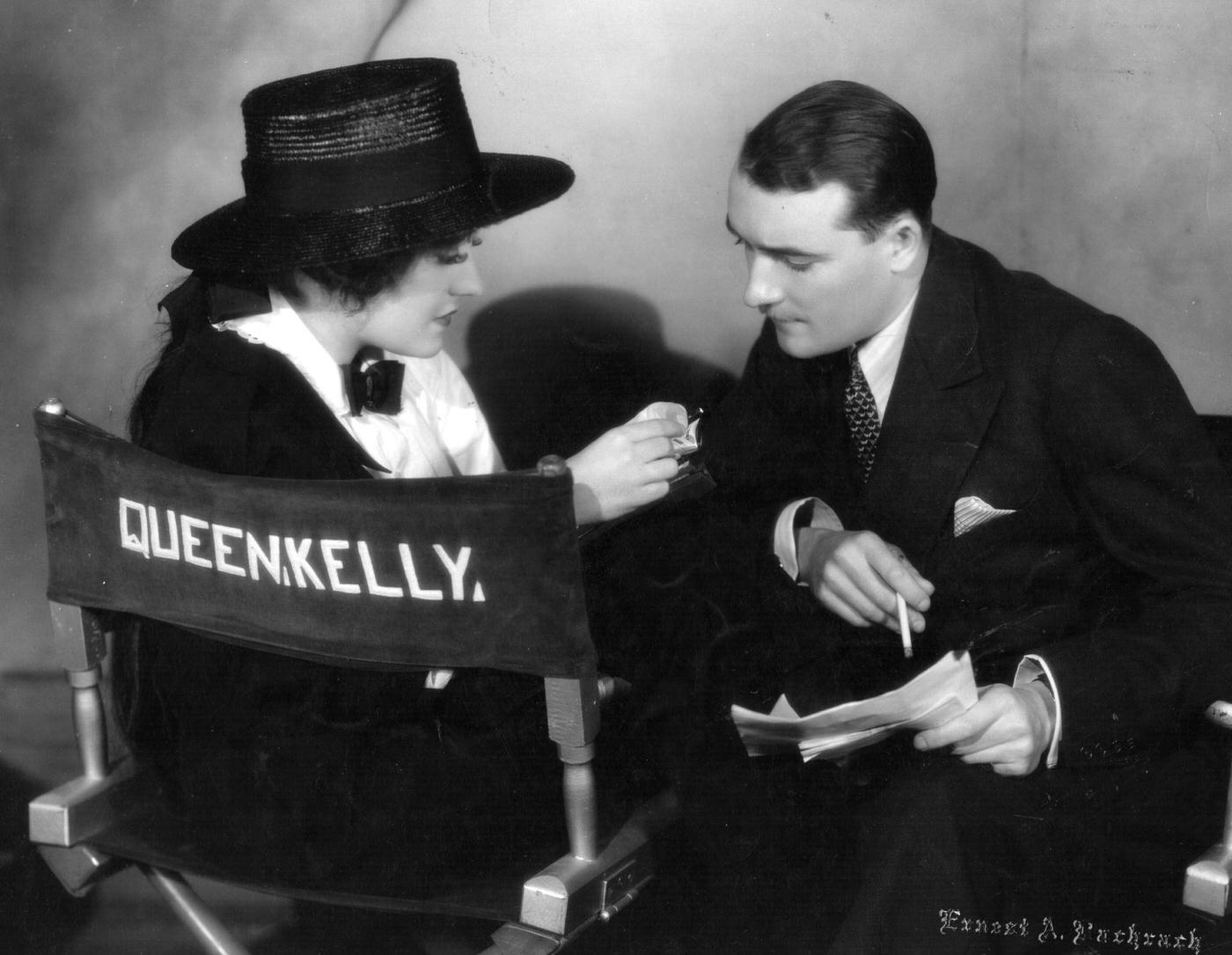 Gloria Swanson With Marquis Henri De La Falaise On The Set Of 'Queen Kelly,' 1927.