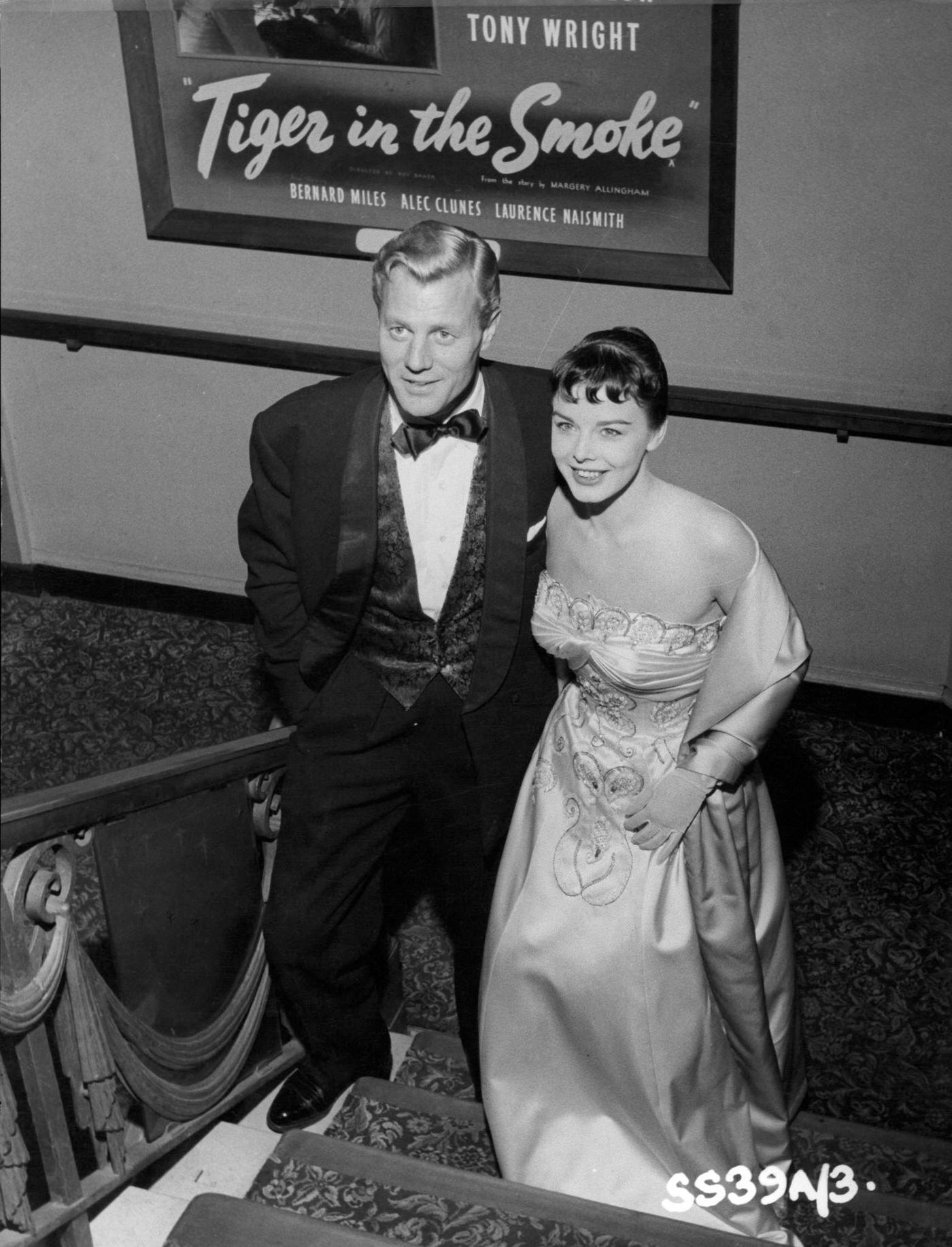 Tony Wright And Janet Munro At The Premiere Of &Amp;Quot;Tiger In The Smoke&Amp;Quot; (1956).
