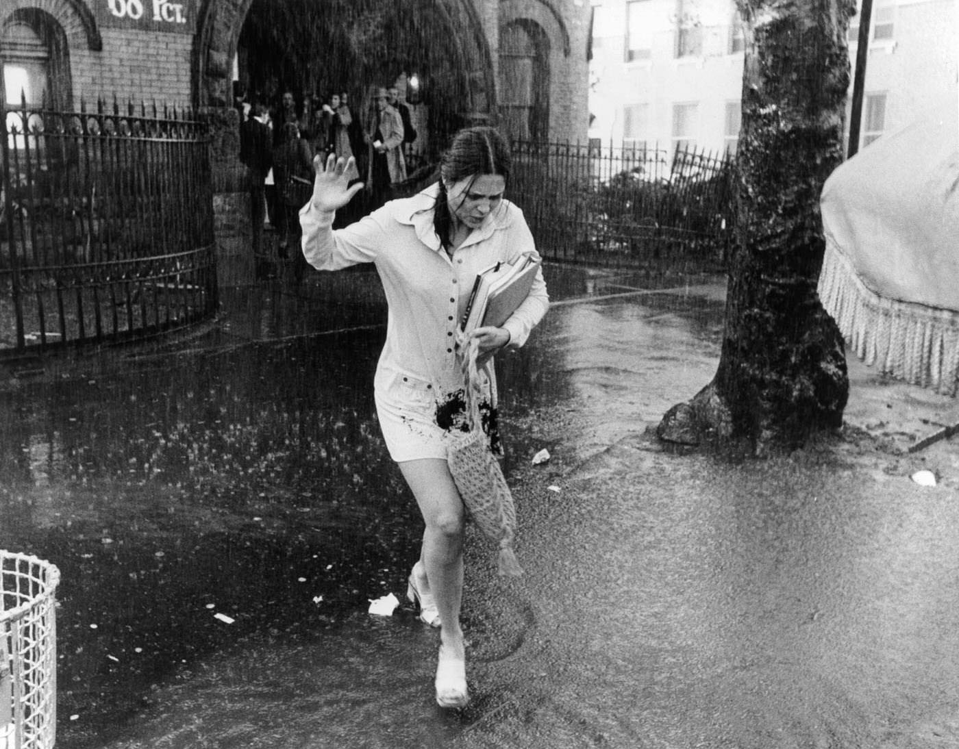 Leigh Taylor-Young Dashes Out In The Rain In 'The Gang That Couldn'T Shoot Straight,' 1971.
