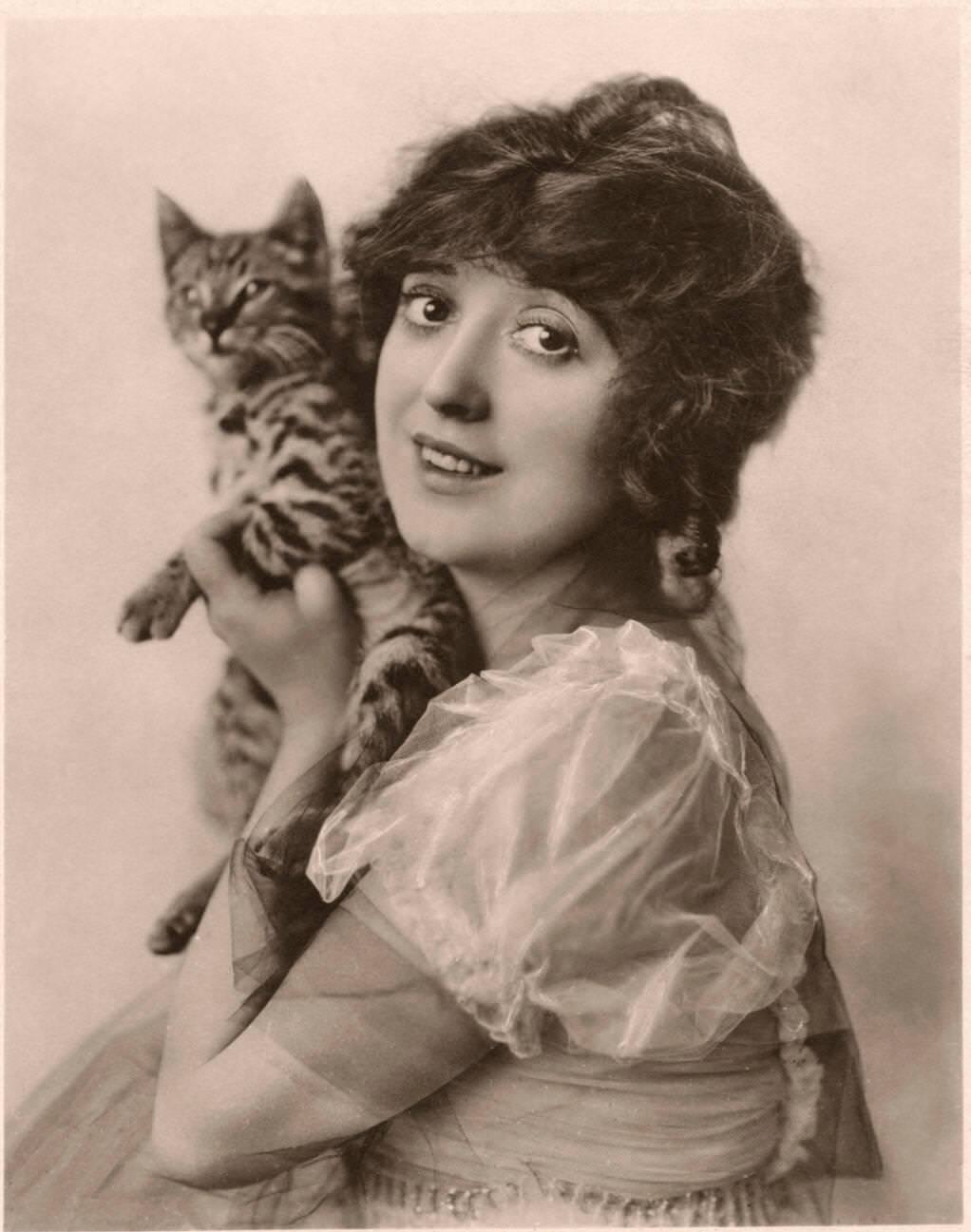Mabel Normand With A Cat, 1910.