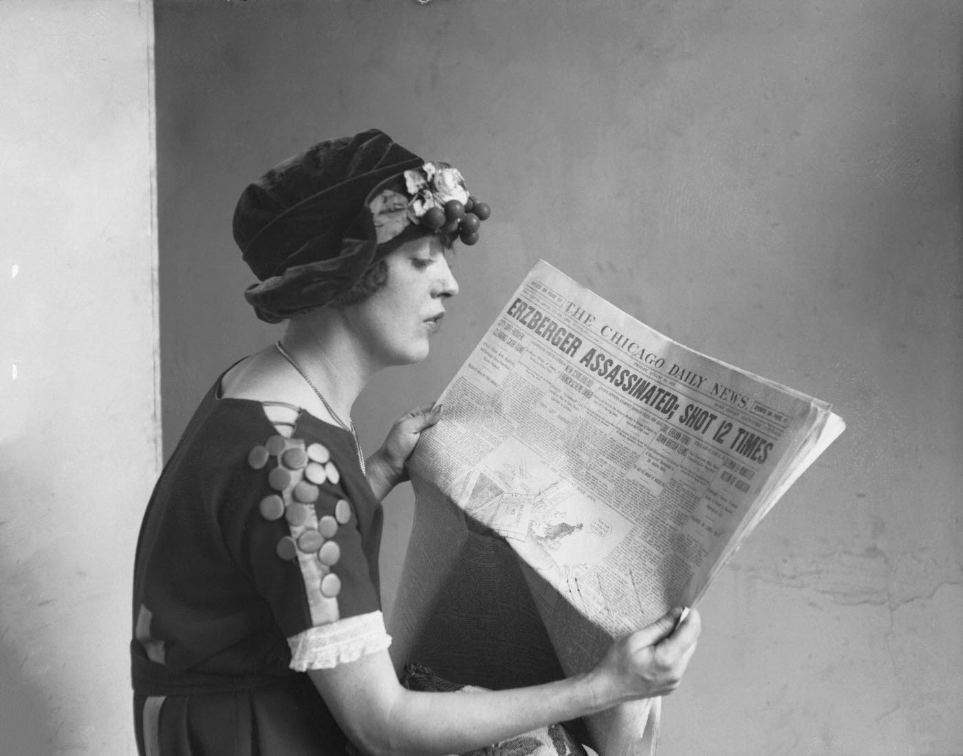 Mabel Normand Reading Chicago Daily News, Chicago, 1921.