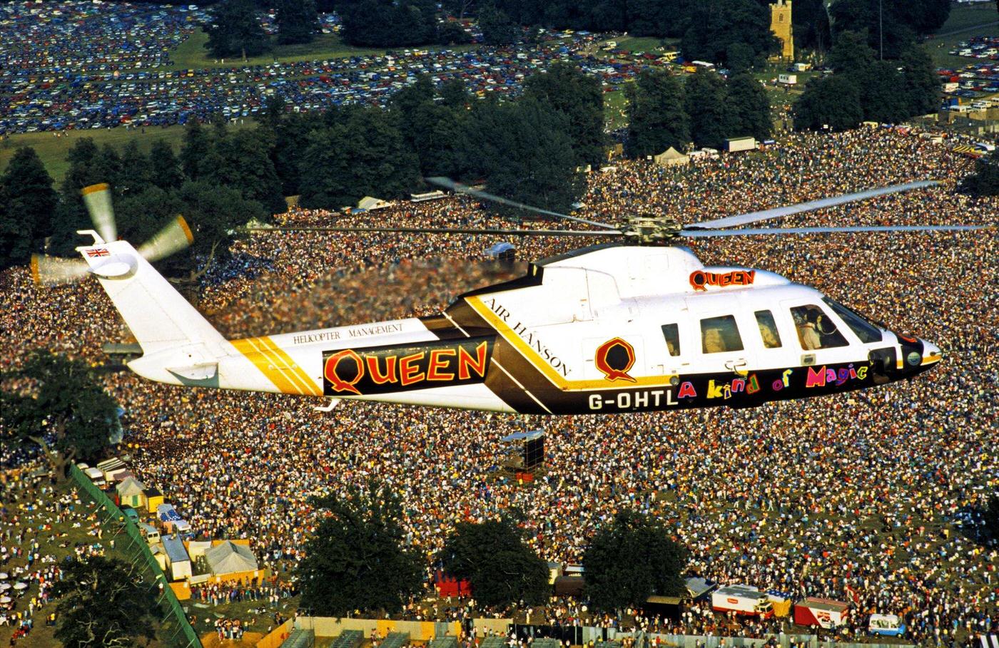 Queen Arriving By Helicopter At Knebworth House, 1986.