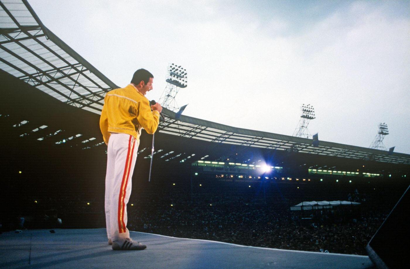 Freddie Mercury At A Queen Concert, Wembley Stadium, 1986.