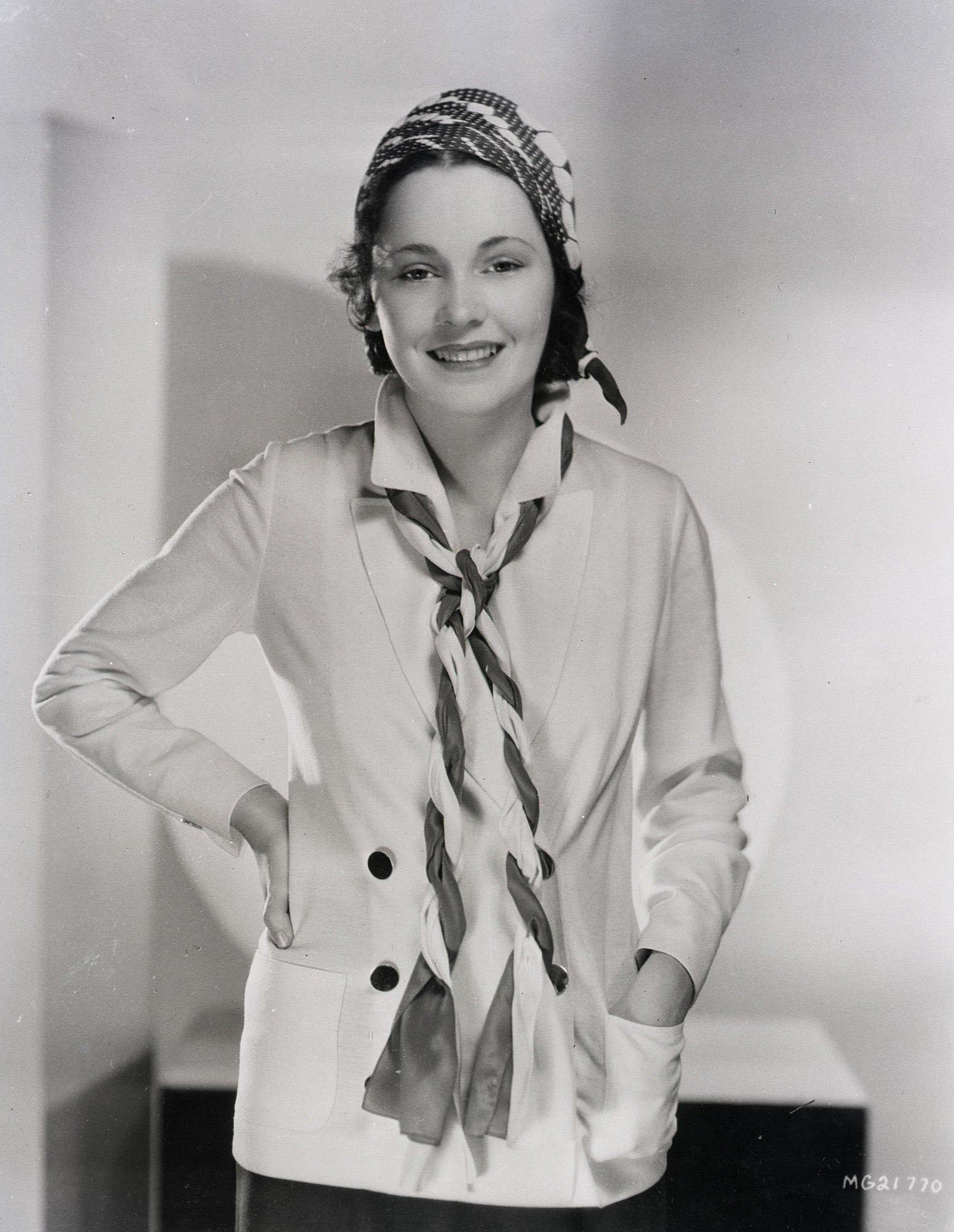 Maureen O'Sullivan Demonstrating Scarf Knot, 1932