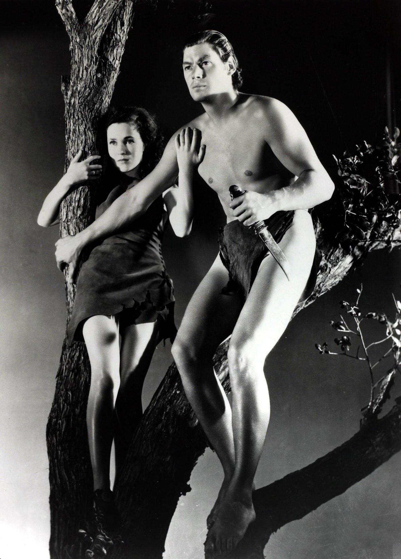 Stage And Screen. Personalities. 1936: Johnny Weissmuller With Maureen O'Sullivan In &Amp;Quot;Tarzan Escapes.&Amp;Quot;