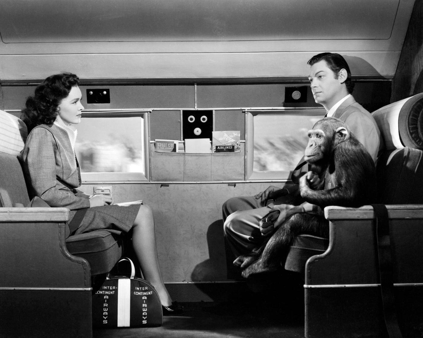 &Amp;Quot;Tarzan'S New York Adventure,&Amp;Quot; 1942: Johnny Weissmuller As Tarzan, Maureen O'Sullivan As Jane Parker, And Cheeta The Chimpanzee On A Flight To America.
