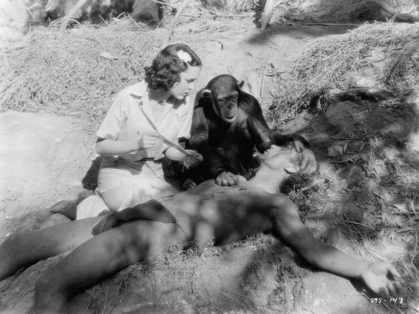 &Amp;Quot;Tarzan, The Ape Man,&Amp;Quot; 1932: Johnny Weissmuller Injured While Maureen O'Sullivan Takes Care Of Him.