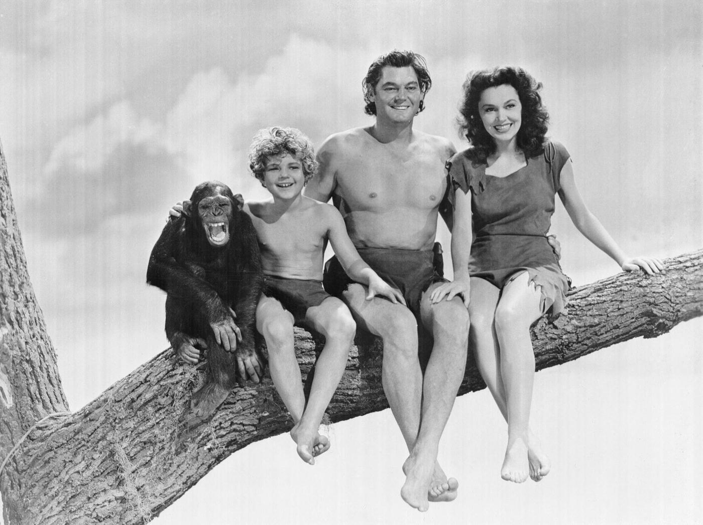 Johnny Weissmuller And Maureen O'Sullivan On The Set Of Tarzan Movies.